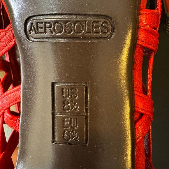 Aerosoles Size 8.5 Red Peep Toe Open Weave 3 inch Heel Dress Flirt Leather Shoes - Picture 9 of 10